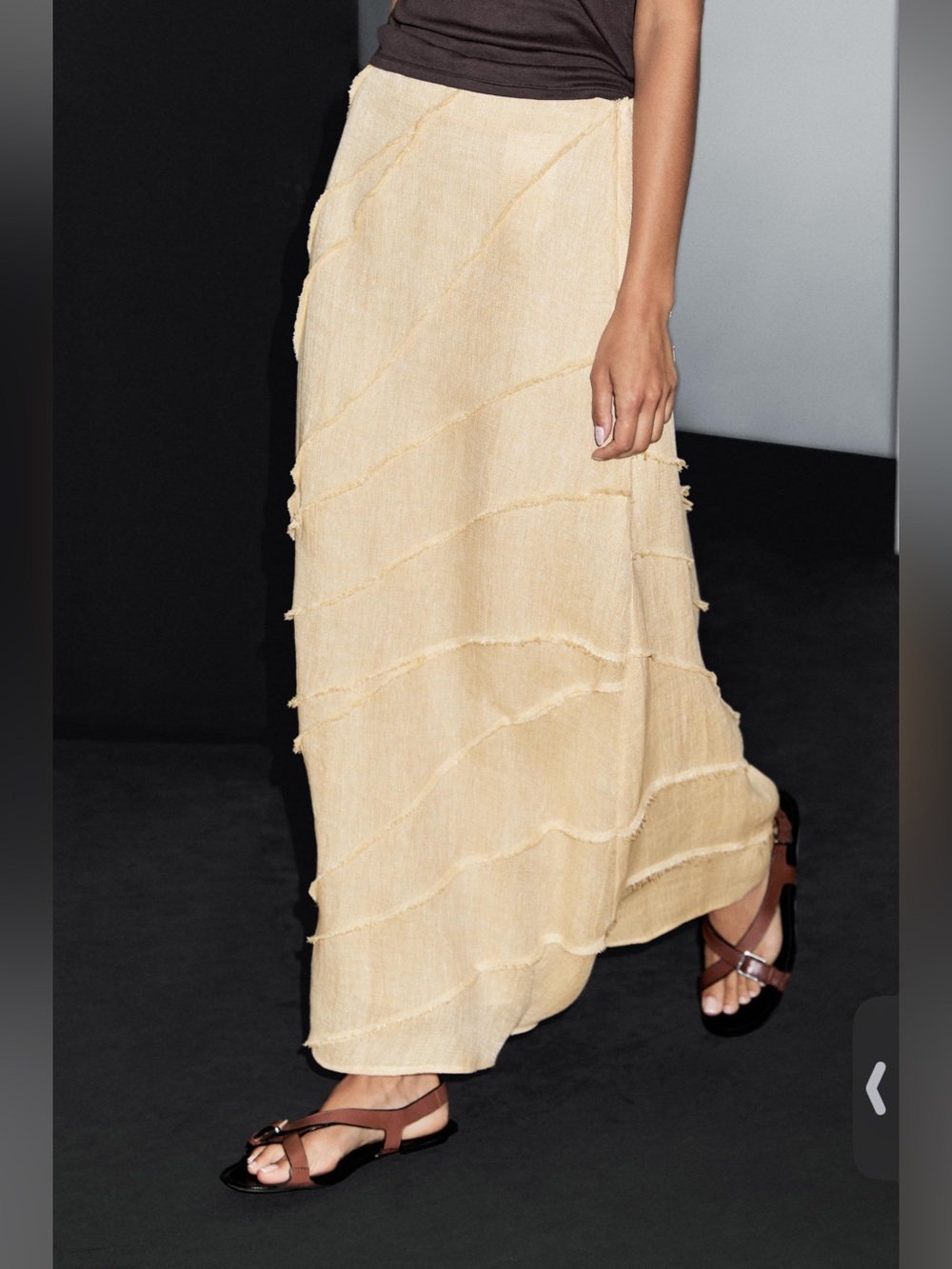 Massimo Dutti Beige Textured Maxi Skirt